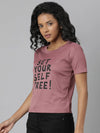 Women Mauve Fit Typography T Shirt-AE-525-Mauve