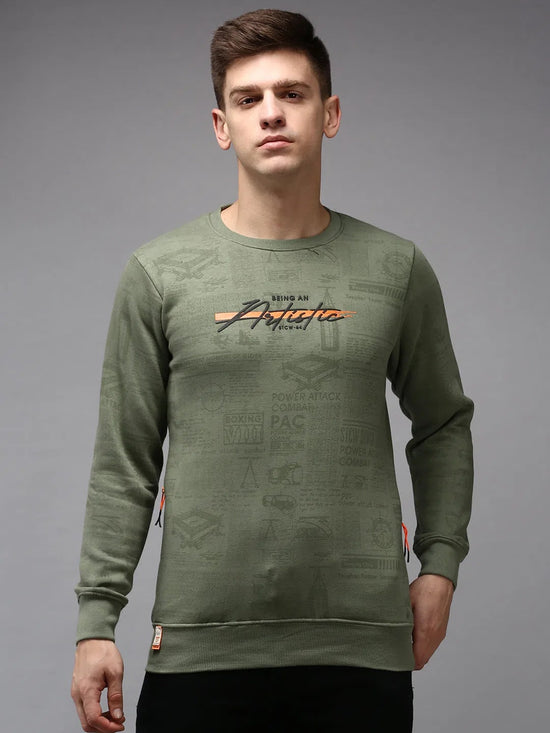 Men Green Printed Sweatshirt-SCAW-23-Olive