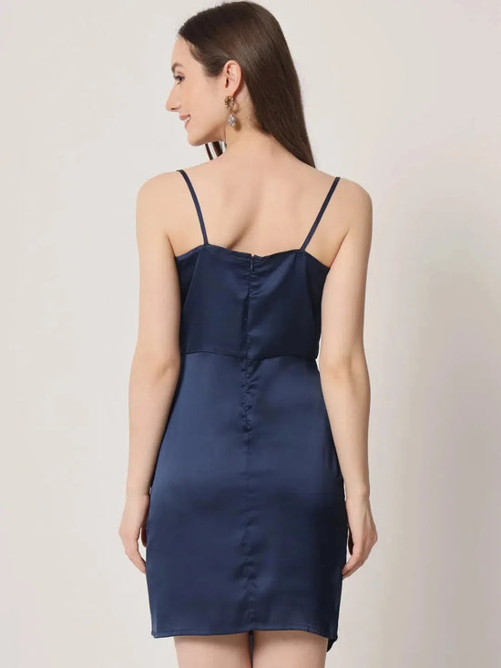 Blue Satin Cowl Neck Dress