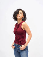 Women Maroon Box Back Front Ruched Top