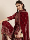 Women Maroon Floral Kurta Set-TF-156-Maroon