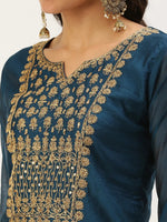 Women's Teal Embellished Straight Kurta-GC-1001-Teal