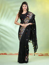 All Over Thread Floral Embroidery Black Cotton Saree-MA62CT33610076