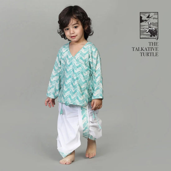 Cotton Angarakha & Dhoti Set For Boys with The Talkative Turtle Print