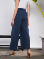 Women Blue Front Pleated Loose Fit Korean Pants