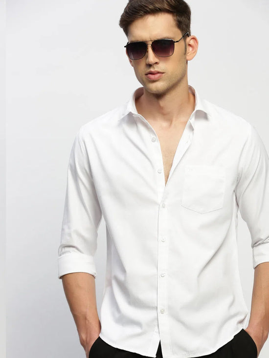 Men White Solid Shirt-RAYMONDSDOBBY-265-White