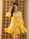 Balloon Sleeve Layered Mini Dress in Yellow Tie & Dye-TP0477TD6