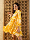 Balloon Sleeve Layered Mini Dress in Yellow Tie & Dye-TP0477TD6