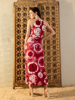 Tie up neck with tassels Maxi Dress in Maroon Tie & Dye-TP0551TD5