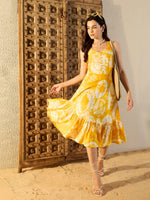 Strappy Layered Midi Dress in Yellow Tie & Dye-TP0479TD6