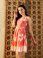 Center Box Pleat Mini Dress in Peach Tie & Dye-TP0523TD15