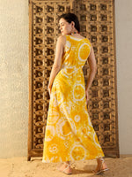 Overlap Front open Maxi Dress  in Yellow Tie & Dye-TP0291TD6