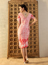 Pencil Fit Midi Dress in Peach Tie & Dye-TP0420TD22