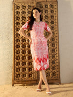 Pencil Fit Midi Dress in Peach Tie & Dye-TP0420TD22