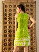 Kurta Neck Mini Dress with Side Pockets in Lime Green Tie & Dye-TP0552TD3