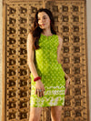 Kurta Neck Mini Dress with Side Pockets in Lime Green Tie & Dye-TP0552TD3