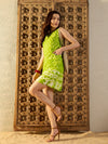 Kurta Neck Mini Dress with Side Pockets in Lime Green Tie & Dye-TP0552TD3