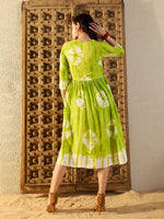 Front button down Midi Dress in Lime Green Tie & Dye-TP0489TD14