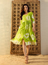 Front button down Midi Dress in Lime Green Tie & Dye-TP0489TD14