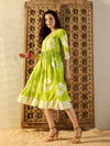 Front button down Midi Dress in Lime Green Tie & Dye-TP0489TD14