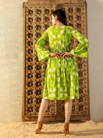 Bell Sleeve Midi Dress in Lime Green Tie & Dye-TP0339TD11