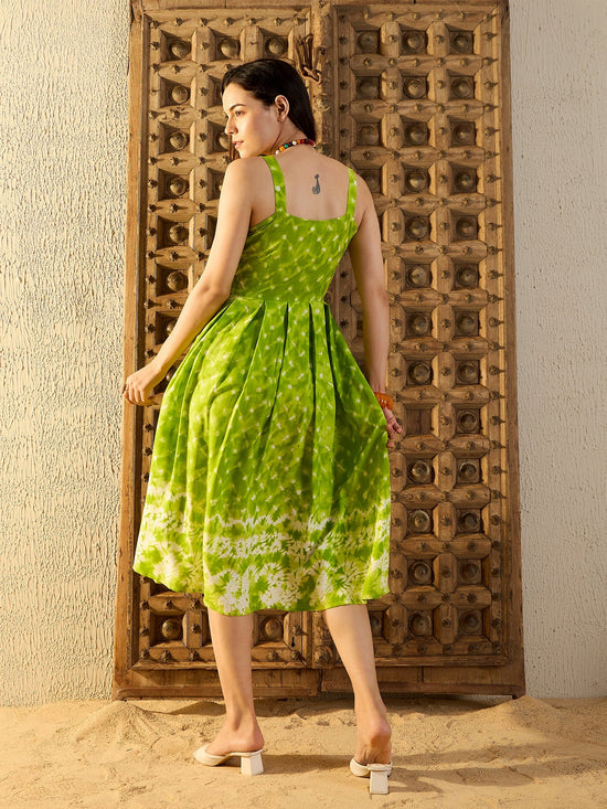 Strappy Box Pleat Midi Dress in Lime Green Tie & Dye-TP0350TD3