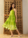 Strappy Box Pleat Midi Dress in Lime Green Tie & Dye-TP0350TD3