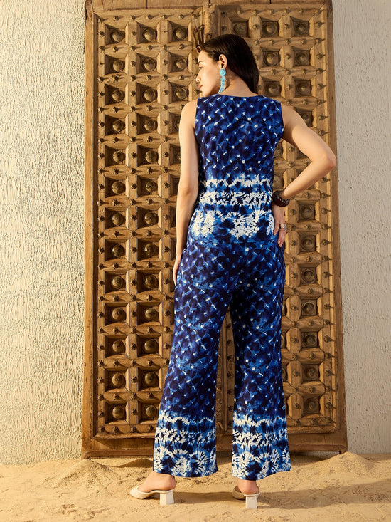 Rounded waist coat with loop buttons and Pants in Blue Tie & Dye-TP0549TD2