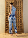 Sleeveless Box Pleat Top with Pants Co-Ord Set in Blue Tie & Dye-TP0547TD21