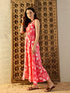 Overlap Front open Maxi Dress  in Peach Tie & Dye-TP0291TD12