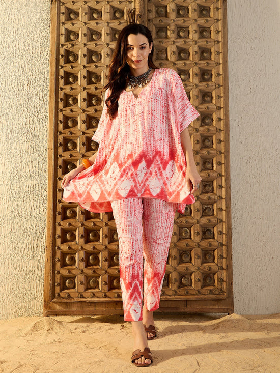 Anti Fit Kaftan with Pants in Peach Tie & Dye-TP0540TD22