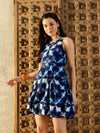 Center Box Pleat Mini Dress in Blue Tie & Dye-TP0523TD10