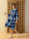 Bell Sleeve Midi Dress in Blue Tie & Dye-TP0339TD7