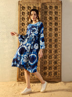 Bell Sleeve Midi Dress in Blue Tie & Dye-TP0339TD7