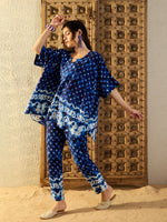 Anti Fit Kaftan with Pants in Blue Tie & Dye-TP0540TD2