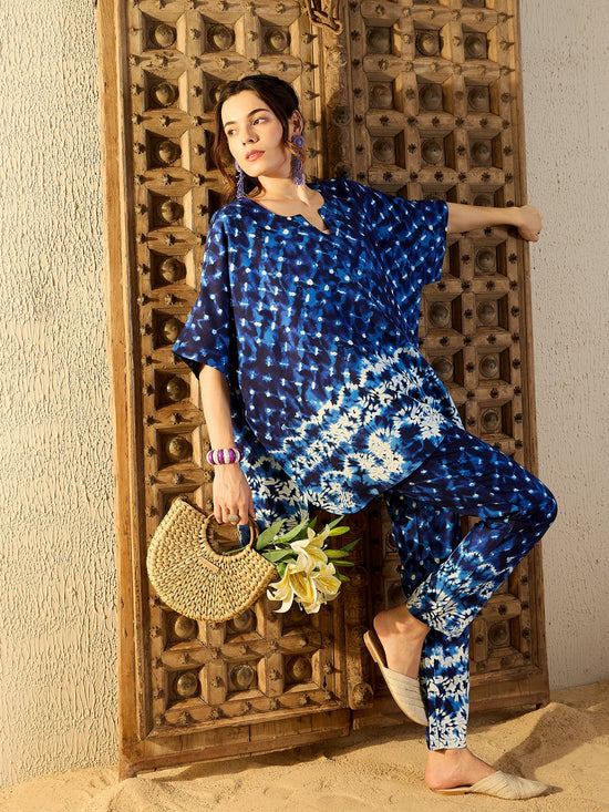 Anti Fit Kaftan with Pants in Blue Tie & Dye-TP0540TD2