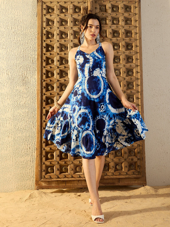 Strappy Layered Midi Dress in Blue Tie & Dye-TP0479TD7