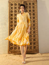 Center Box Pleat Midi Dress in Yellow Tie & Dye-TP0487TD23