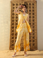 One button front open Top with Pants in Yellow Tie & Dye-TP0548TD23