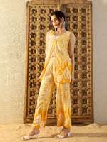 One button front open Top with Pants in Yellow Tie & Dye-TP0548TD23