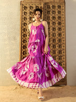 Strappy Layered Maxi Dress in Magenta Tie & Dye-TP0459TD16