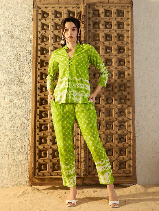 Box Pleat top with Pants Co-Ord Set in Lime Green Tie & Dye-TP0526TD3