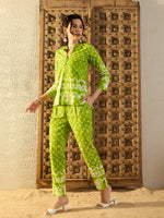 Box Pleat top with Pants Co-Ord Set in Lime Green Tie & Dye-TP0526TD3