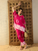 Anti Fit Kaftan with Pants in Pink Tie & Dye-TP0540TD17