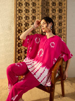 Anti Fit Kaftan with Pants in Pink Tie & Dye-TP0540TD17