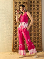 Rounded waist coat with loop buttons and Pants in Pink Tie & Dye-TP0549TD17