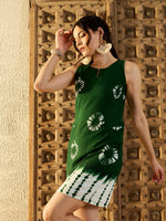 Kurta Neck Mini Dress with Side Pockets in Green Tie & Dye-TP0552TD19