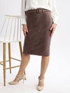 Women Solid Grey Pencil Midi Skirt with Belt-2003-Grey