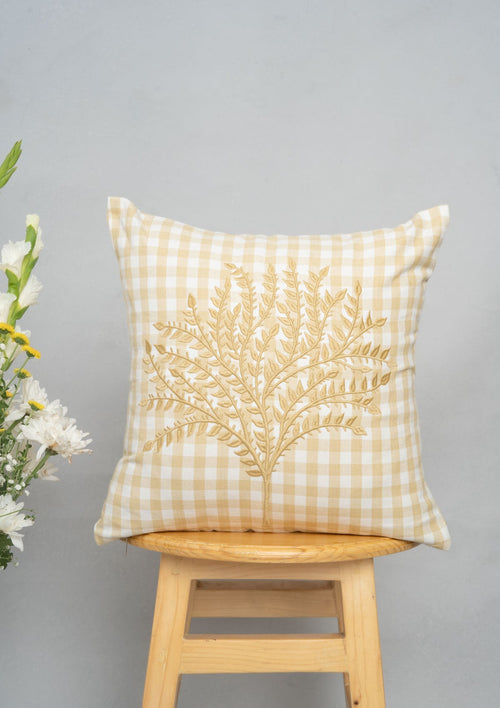 Calicut 100% cotton embroidered decorative cushion cover for sofa - Ivory-230854164