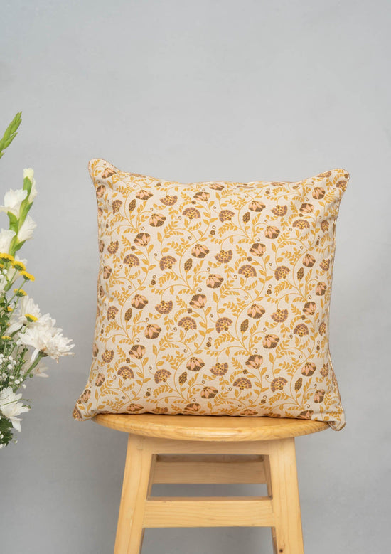 Calico Printed 100% cotton floral cushion cover for sofa with gold piping - Multicolor-230854133